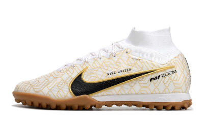 Nike Air Zoom Mercurial Superfly 9 Elite TF High-Tops Soccer Shoes - White/Black/Gold