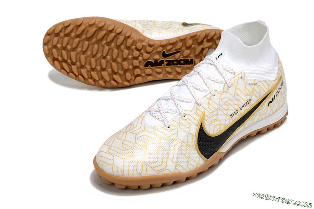 Nike Air Zoom Mercurial Superfly 9 Elite TF High-Tops Soccer Shoes - White/Black/Gold 3