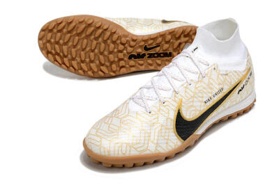 Nike Air Zoom Mercurial Superfly 9 Elite TF High-Tops Soccer Shoes - White/Black/Gold
