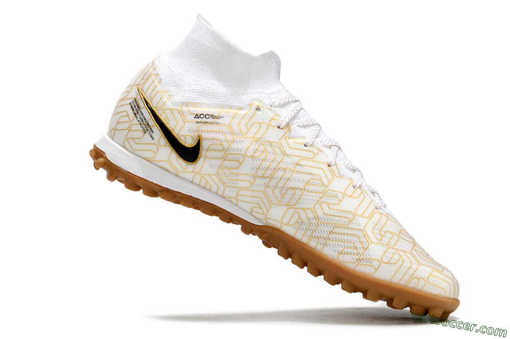 Nike Air Zoom Mercurial Superfly 9 Elite TF High-Tops Soccer Shoes - White/Black/Gold 4