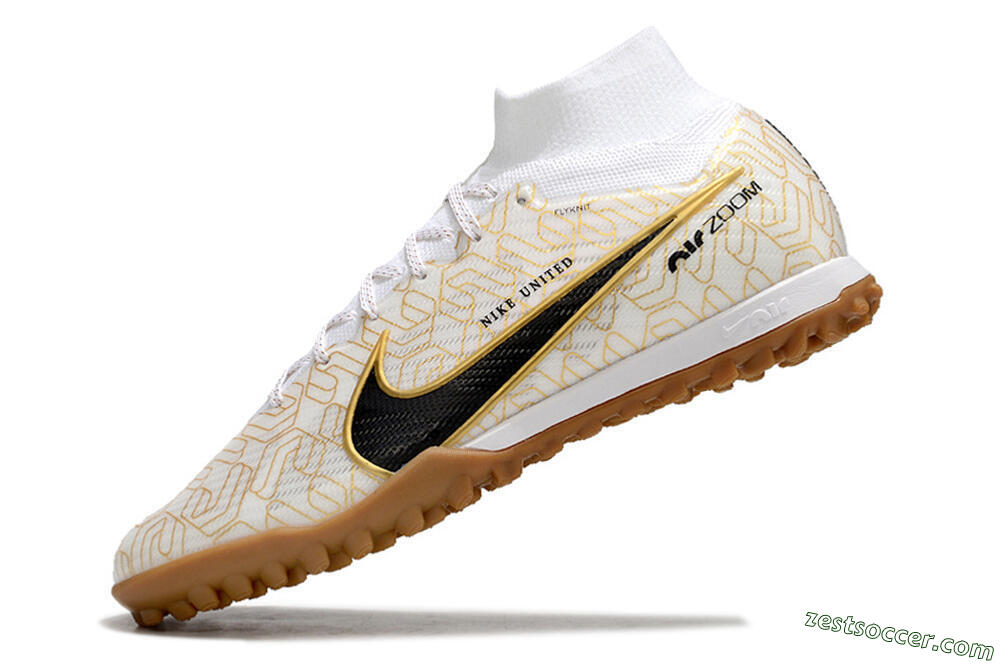Nike Air Zoom Mercurial Superfly 9 Elite TF High-Tops Soccer Shoes - White/Black/Gold 5