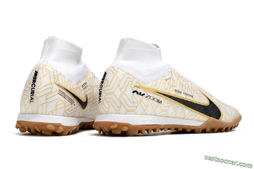 Nike Air Zoom Mercurial Superfly 9 Elite TF High-Tops Soccer Shoes - White/Black/Gold 6