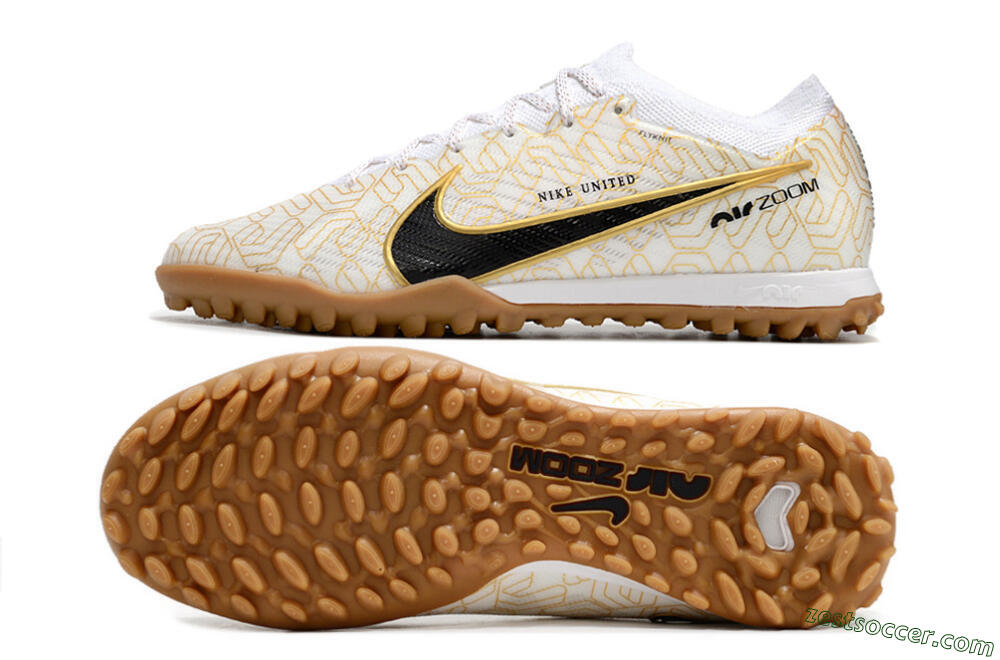 Nike Air Zoom Mercurial Vapor 15 Elite TF Low-Tops Soccer Shoes - White/Black/Gold 1