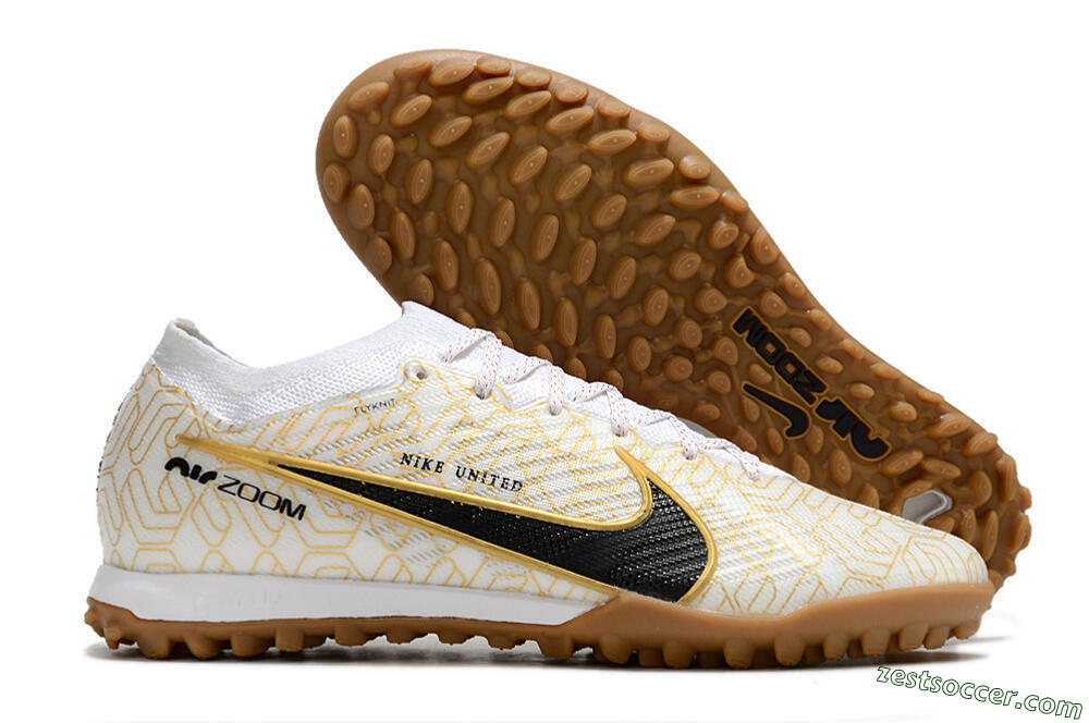 Nike Air Zoom Mercurial Vapor 15 Elite TF Low-Tops Soccer Shoes - White/Black/Gold 0