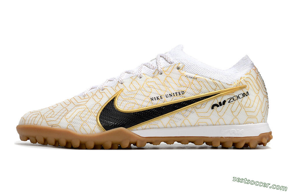Nike Air Zoom Mercurial Vapor 15 Elite TF Low-Tops Soccer Shoes - White/Black/Gold 2