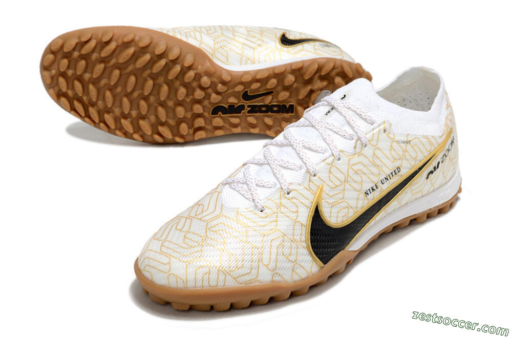 Nike Air Zoom Mercurial Vapor 15 Elite TF Low-Tops Soccer Shoes - White/Black/Gold 3