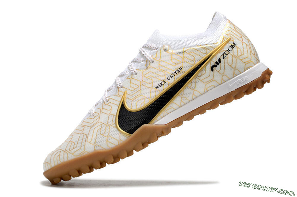Nike Air Zoom Mercurial Vapor 15 Elite TF Low-Tops Soccer Shoes - White/Black/Gold 5