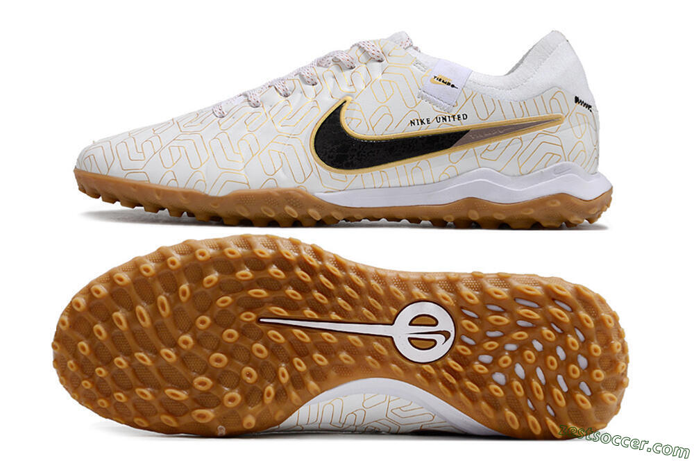 Nike Tiempo Legend 10 Pro TF Low-Tops Soccer Shoes - White/Gold/Black 1