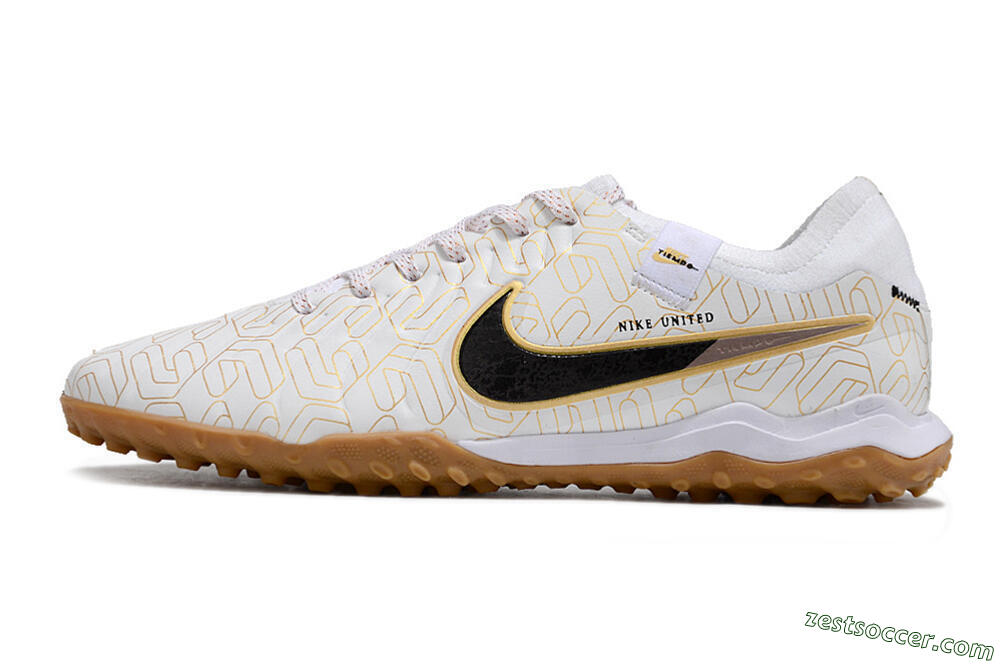 Nike Tiempo Legend 10 Pro TF Low-Tops Soccer Shoes - White/Gold/Black 2