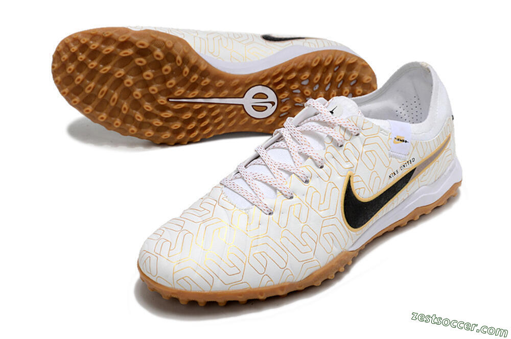 Nike Tiempo Legend 10 Pro TF Low-Tops Soccer Shoes - White/Gold/Black 3