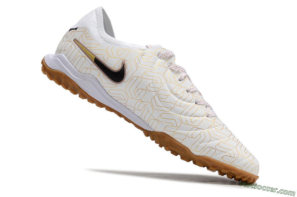 Nike Tiempo Legend 10 Pro TF Low-Tops Soccer Shoes - White/Gold/Black 4
