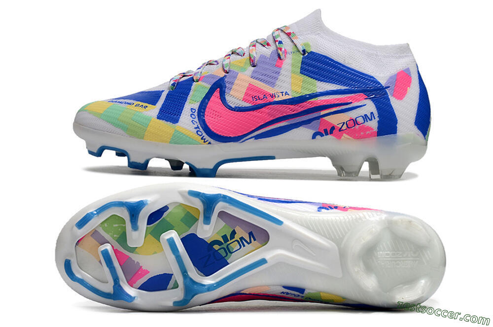 Nike Air Zoom Mercurial Vapor 15 Elite FG Low-Tops Soccer Cleats - White/Rainbow 1