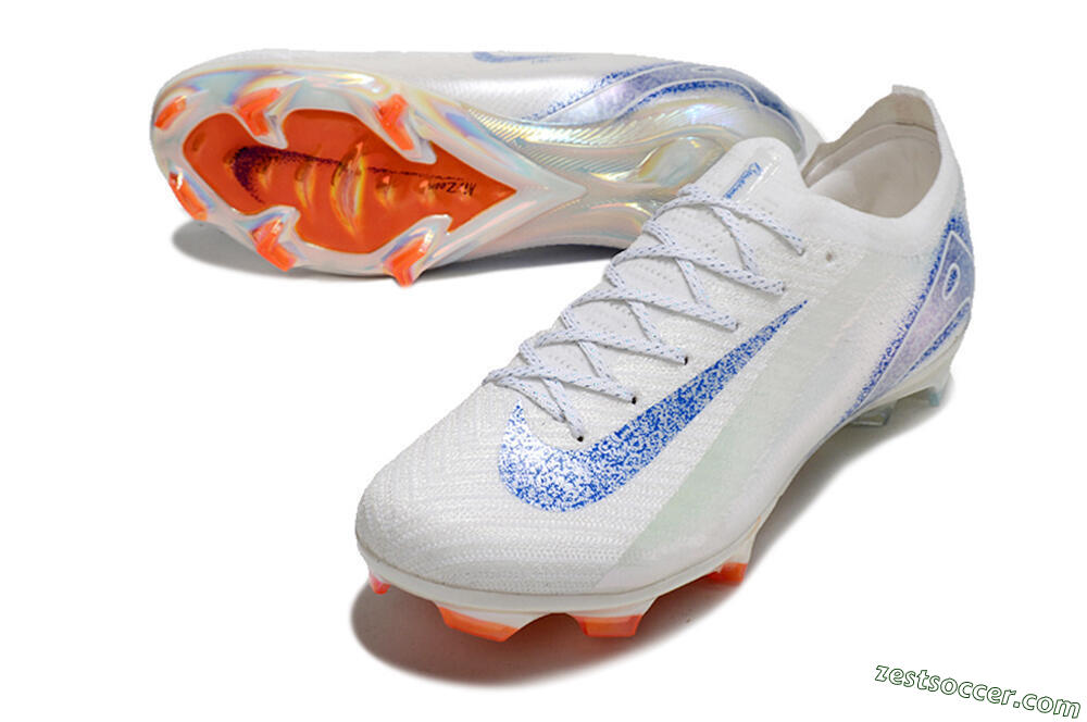 Nike Air Zoom Mercurial Vapor 16 Elite FG Low-Tops Soccer Cleats - White/Silver/Blue/Orange 3