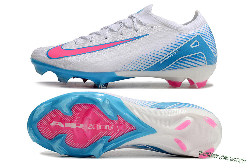 Nike Air Zoom Mercurial Vapor 16 Elite FG Low-Tops Soccer Cleats - White/Pink/Blue 1