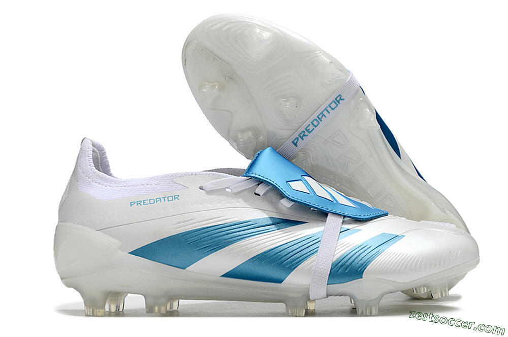 Adidas Predator Elite Foldover Tongue FG Low-Tops Soccer Cleats - White/Blue 0