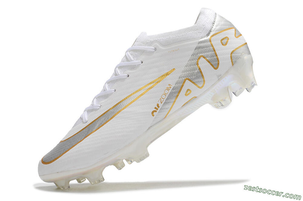 Nike Air Zoom Mercurial Vapor 15 Elite FG Low-Tops Soccer Cleats - White/Silver/Gold 5