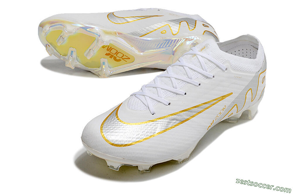 Nike Air Zoom Mercurial Vapor 15 Elite FG Low-Tops Soccer Cleats - White/Silver/Gold 3