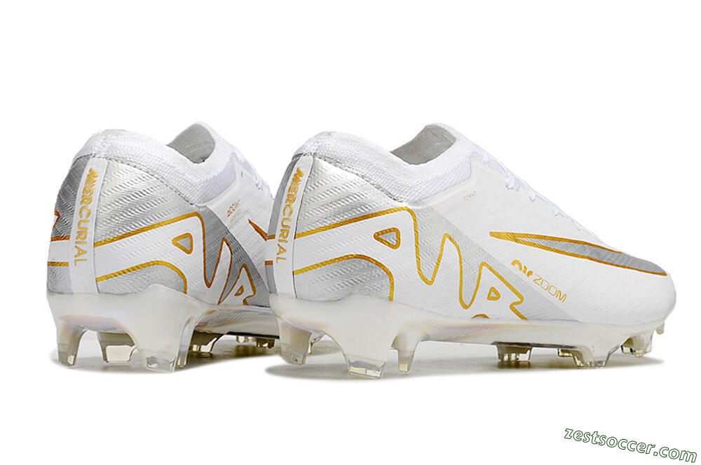 Nike Air Zoom Mercurial Vapor 15 Elite FG Low-Tops Soccer Cleats - White/Silver/Gold 6