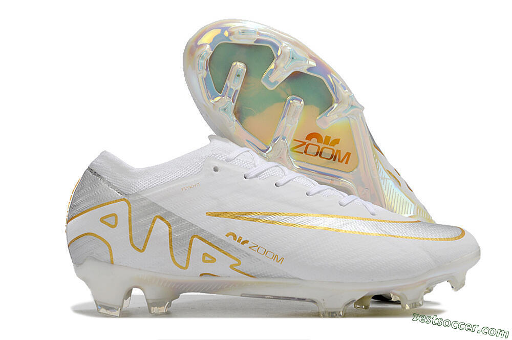 Nike Air Zoom Mercurial Vapor 15 Elite FG Low-Tops Soccer Cleats - White/Silver/Gold 0
