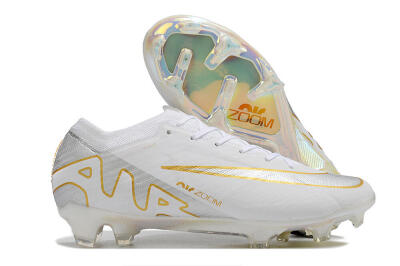 Nike Air Zoom Mercurial Vapor 15 Elite FG Low-Tops Soccer Cleats - White/Silver/Gold