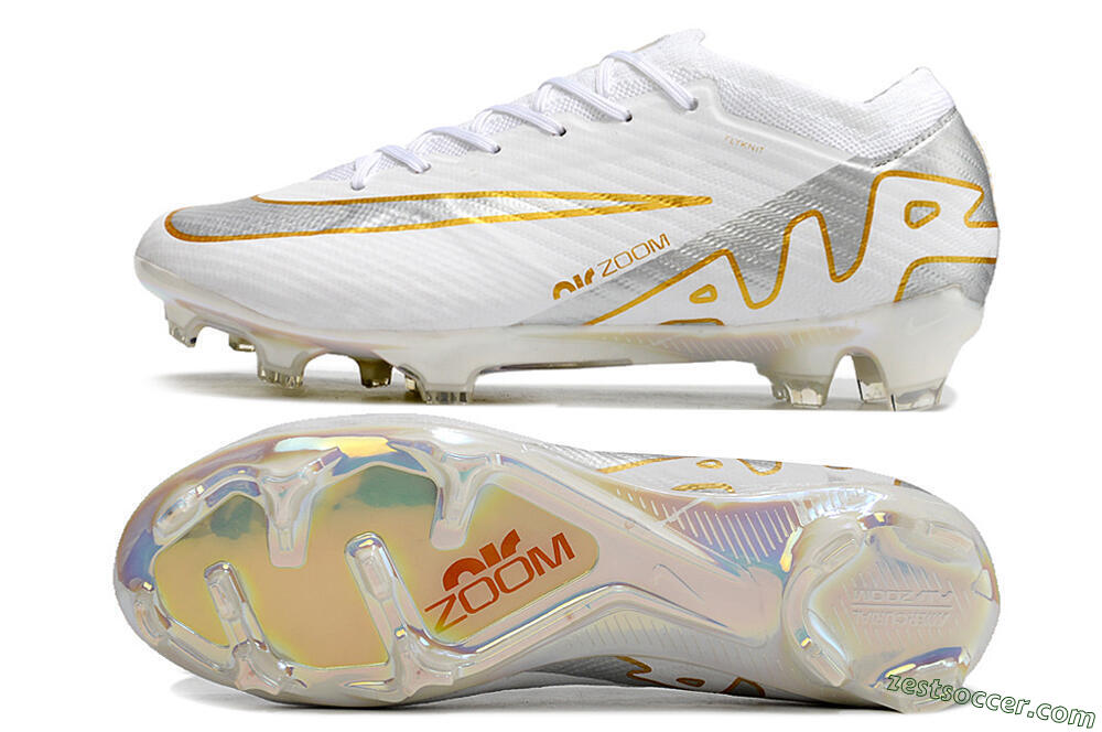 Nike Air Zoom Mercurial Vapor 15 Elite FG Low-Tops Soccer Cleats - White/Silver/Gold 1
