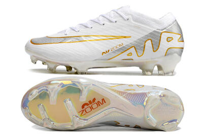 Nike Air Zoom Mercurial Vapor 15 Elite FG Low-Tops Soccer Cleats - White/Silver/Gold