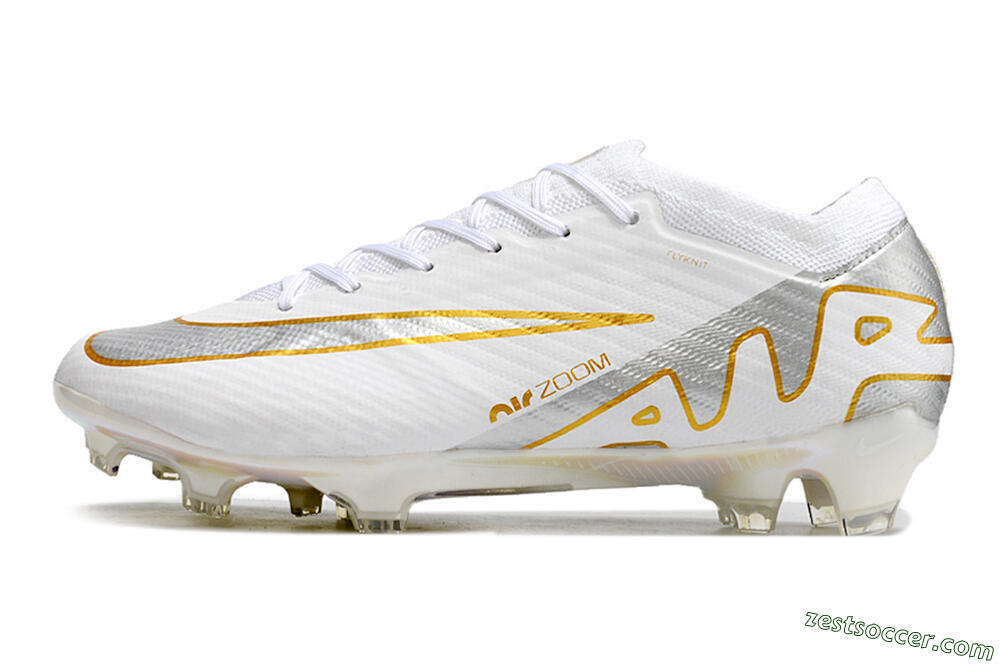 Nike Air Zoom Mercurial Vapor 15 Elite FG Low-Tops Soccer Cleats - White/Silver/Gold 2