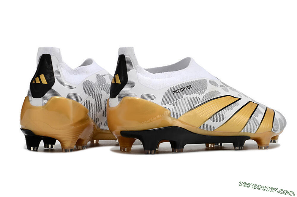 Adidas Predator Accuracy+ Laceless FG Low-Tops Soccer Cleats - White/Grey/Gold 6