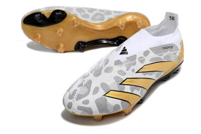 Adidas Predator Accuracy+ Laceless FG Low-Tops Soccer Cleats - White/Grey/Gold