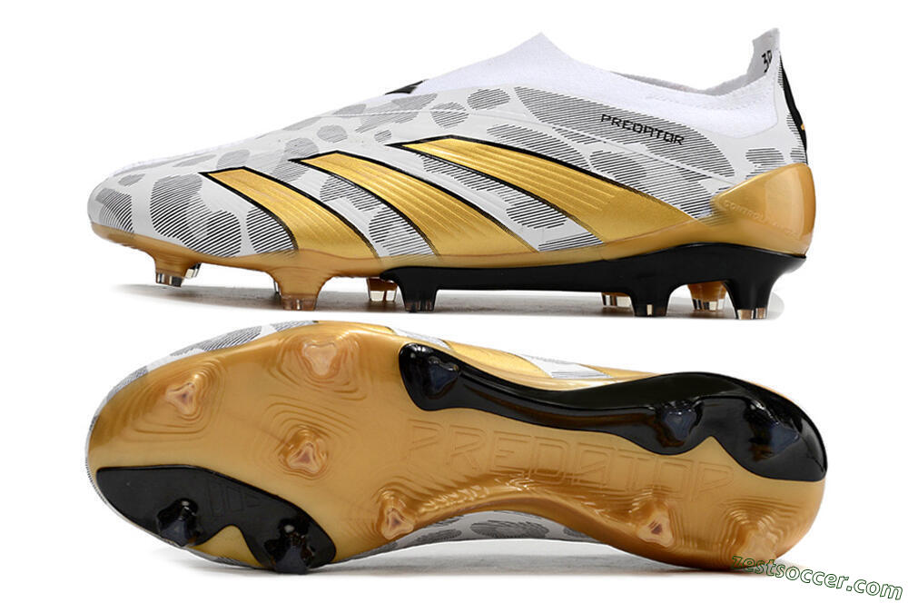 Adidas Predator Accuracy+ Laceless FG Low-Tops Soccer Cleats - White/Grey/Gold 1