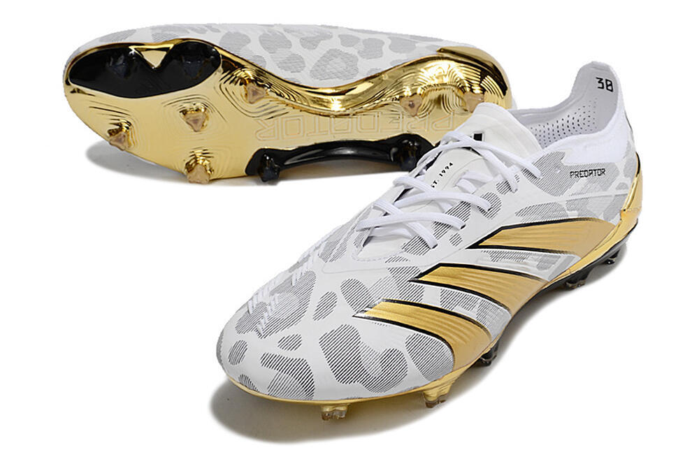 Adidas Predator Elite FG Low-Tops Soccer Cleats - White/Grey/Gold 3