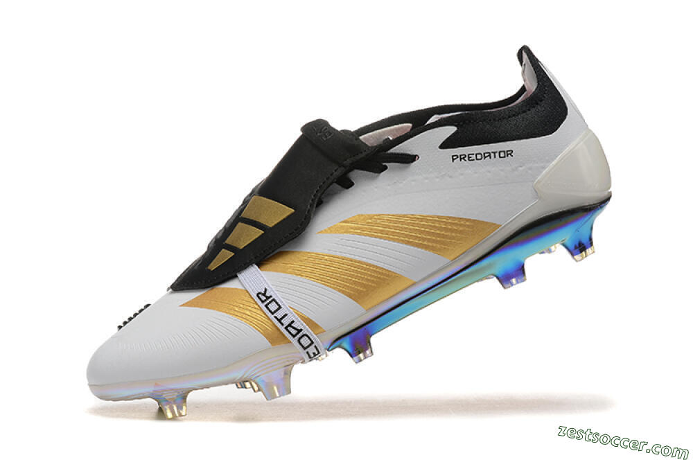 Adidas Predator Elite Foldover Tongue FG Low-Tops Soccer Cleats - White/Black/Gold 8
