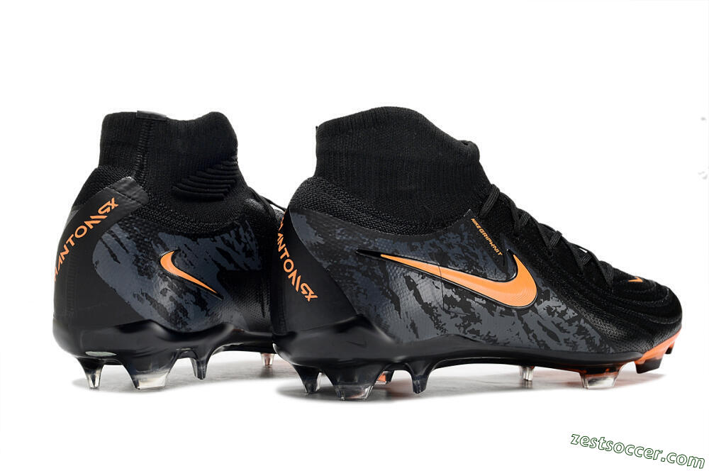 Nike Phantom Luna Elite FG High-Tops Soccer Cleats - Black/Silver/Orange 6