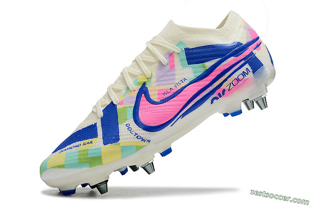 Nike Air Zoom Mercurial Vapor 15 Elite SG Low-Tops Soccer Cleats - White/Blue/Pink 5