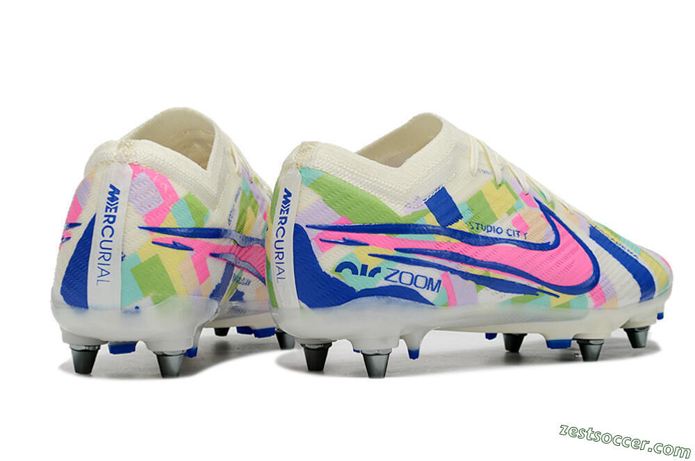 Nike Air Zoom Mercurial Vapor 15 Elite SG Low-Tops Soccer Cleats - White/Blue/Pink 6