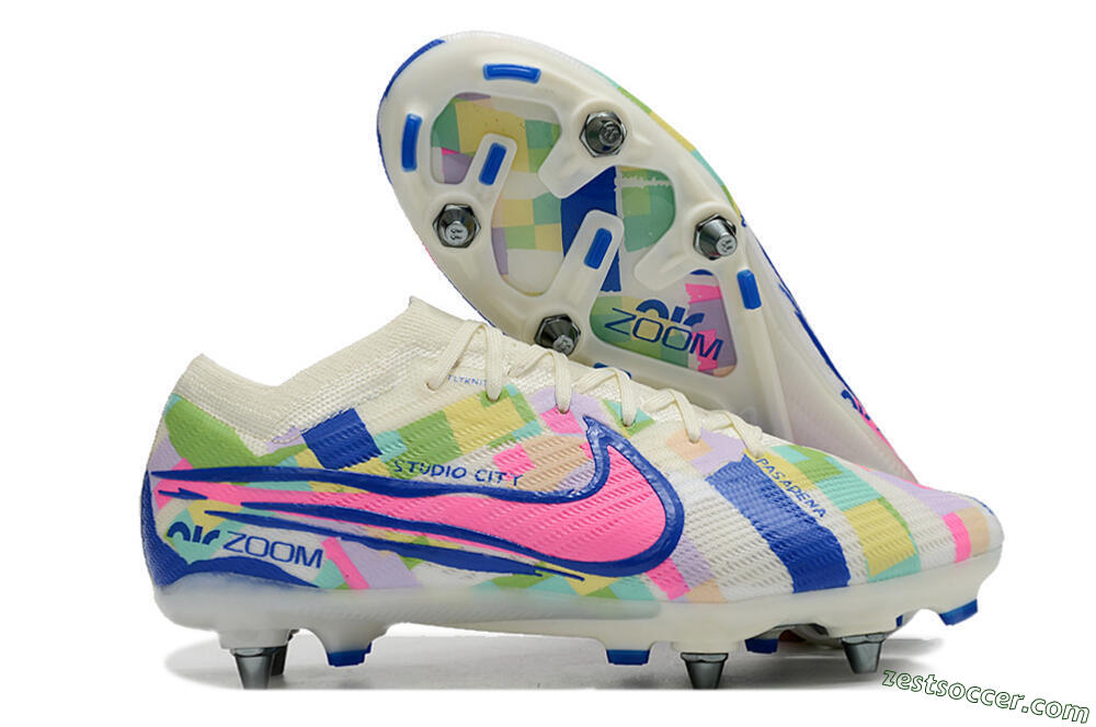 Nike Air Zoom Mercurial Vapor 15 Elite SG Low-Tops Soccer Cleats - White/Blue/Pink 0