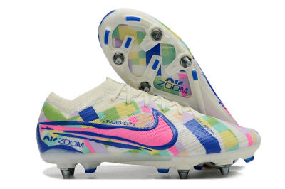 Nike Air Zoom Mercurial Vapor 15 Elite SG Low-Tops Soccer Cleats - White/Blue/Pink