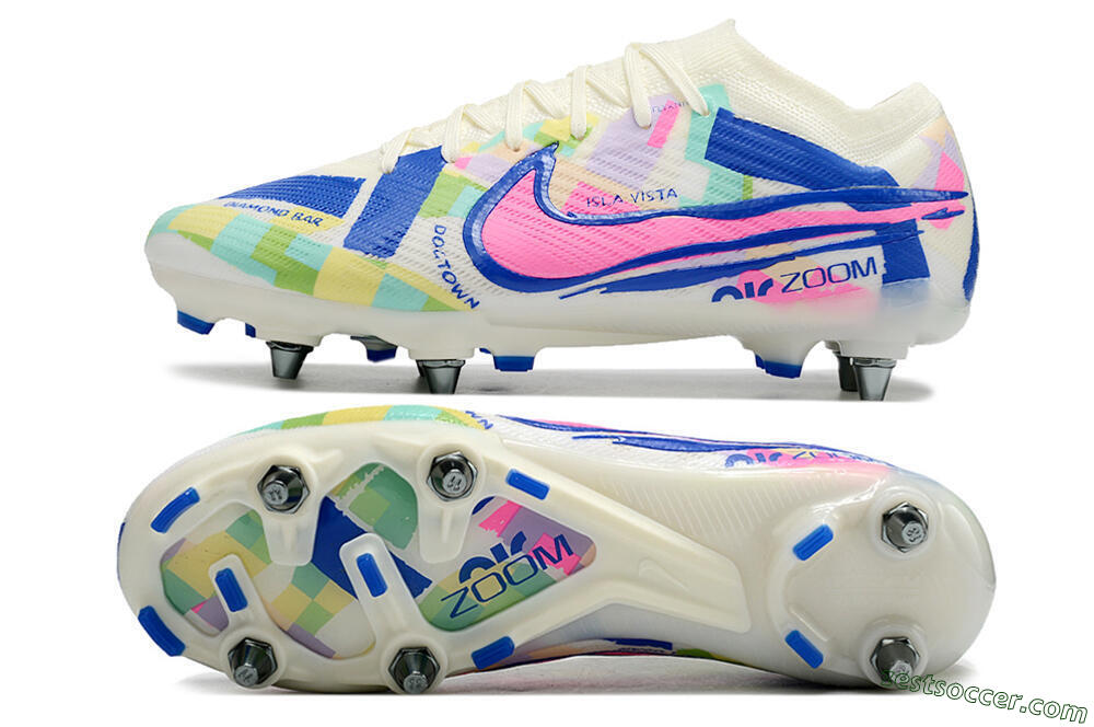 Nike Air Zoom Mercurial Vapor 15 Elite SG Low-Tops Soccer Cleats - White/Blue/Pink 1