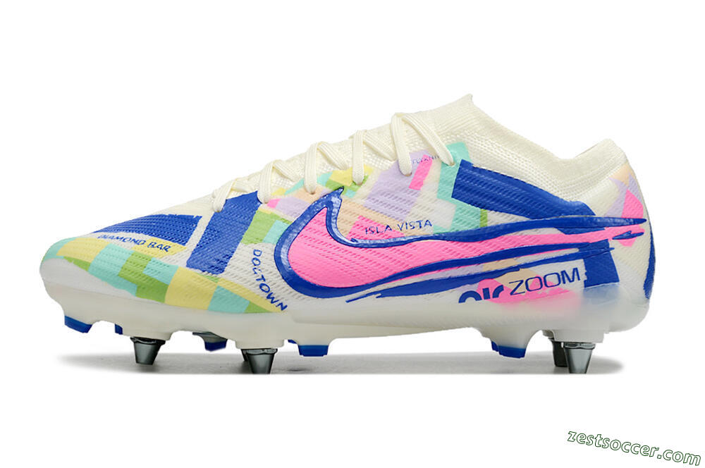 Nike Air Zoom Mercurial Vapor 15 Elite SG Low-Tops Soccer Cleats - White/Blue/Pink 2