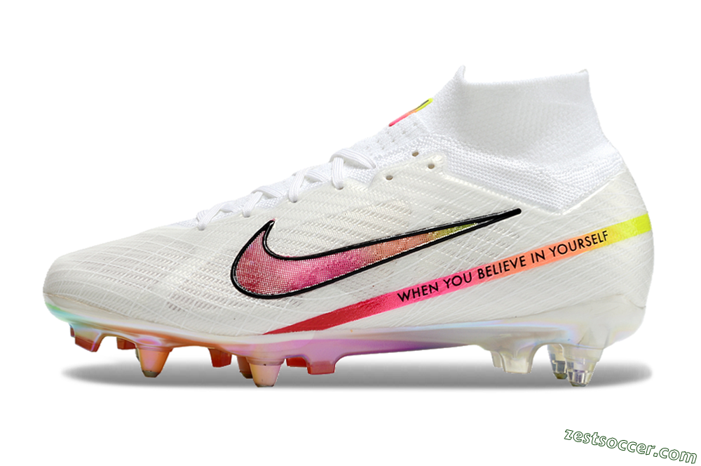 Nike Air Zoom Mercurial Superfly 9 Elite SG High-Tops Soccer Cleats - White/Pink/Black 2
