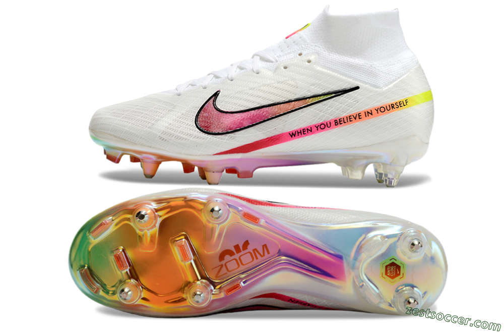 Nike Air Zoom Mercurial Superfly 9 Elite SG High-Tops Soccer Cleats - White/Pink/Black 1