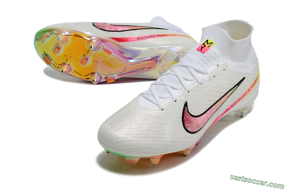 Nike Air Zoom Mercurial Superfly 9 Elite SG High-Tops Soccer Cleats - White/Pink/Black 3
