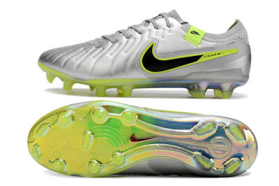 NikeTiempo Legend 10 Elite FG Low-Tops Soccer Cleats - Silver/Yellow/Black