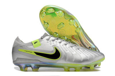 NikeTiempo Legend 10 Elite FG Low-Tops Soccer Cleats - Silver/Yellow/Black