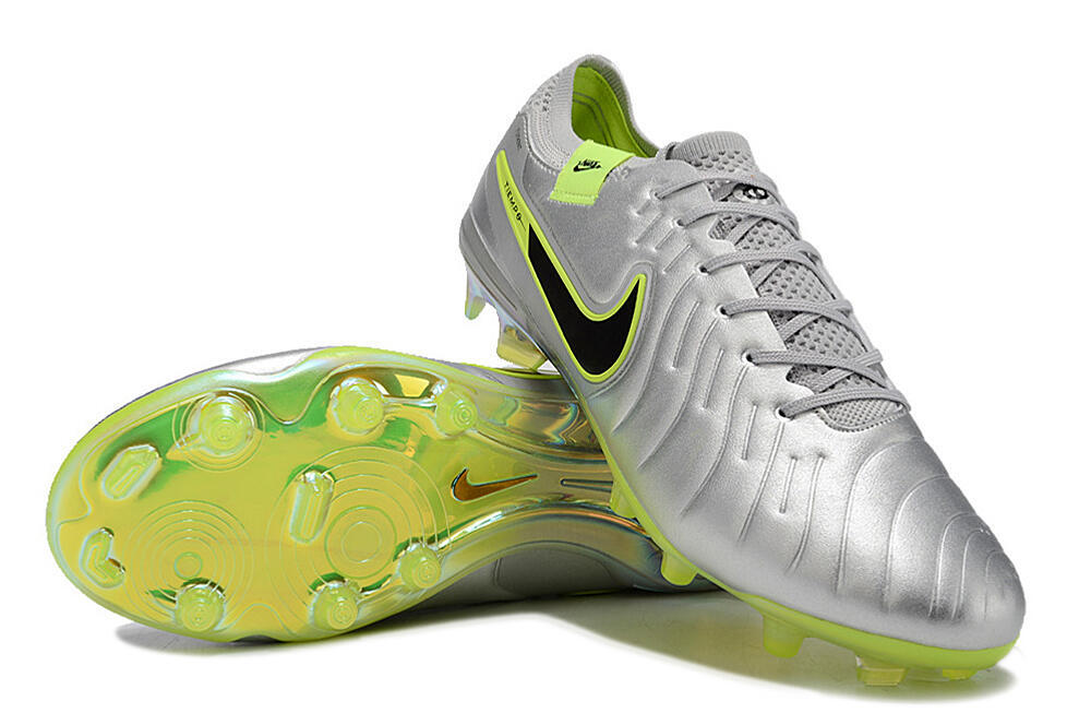 NikeTiempo Legend 10 Elite FG Low-Tops Soccer Cleats - Silver/Yellow/Black 3