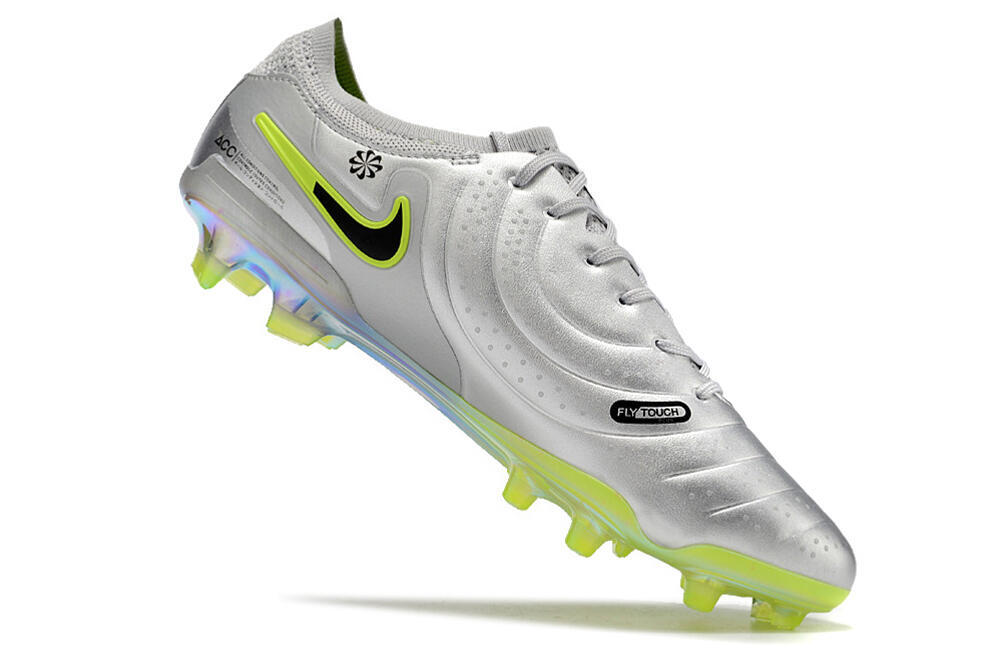 NikeTiempo Legend 10 Elite FG Low-Tops Soccer Cleats - Silver/Yellow/Black 4