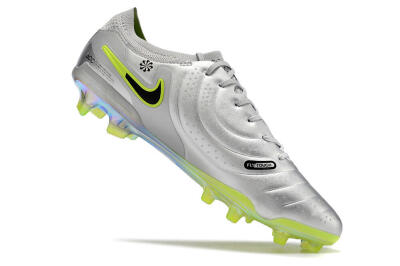 NikeTiempo Legend 10 Elite FG Low-Tops Soccer Cleats - Silver/Yellow/Black