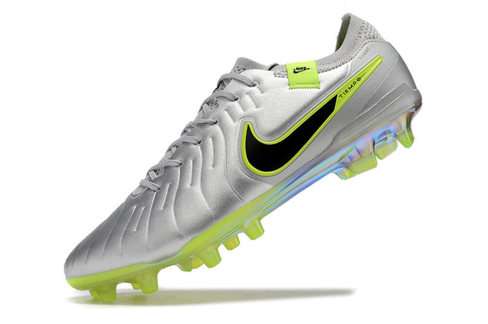 NikeTiempo Legend 10 Elite FG Low-Tops Soccer Cleats - Silver/Yellow/Black 5