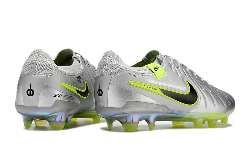 NikeTiempo Legend 10 Elite FG Low-Tops Soccer Cleats - Silver/Yellow/Black 6