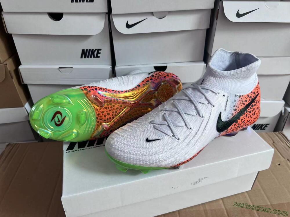 Nike Phantom Luna Elite NU FG High-Tops Soccer Cleats - White/Black/Orange